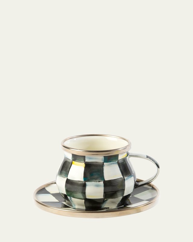 Courtly Check Enamel Espresso Cup & Saucer Set